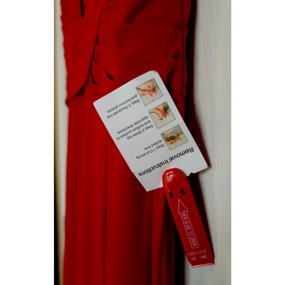🧜♀️ Mac Duggal Ieena Red Jersey Criss Cross V-Neck Mermaid Slit Gown 55703 NWT - Picture 11 of 11